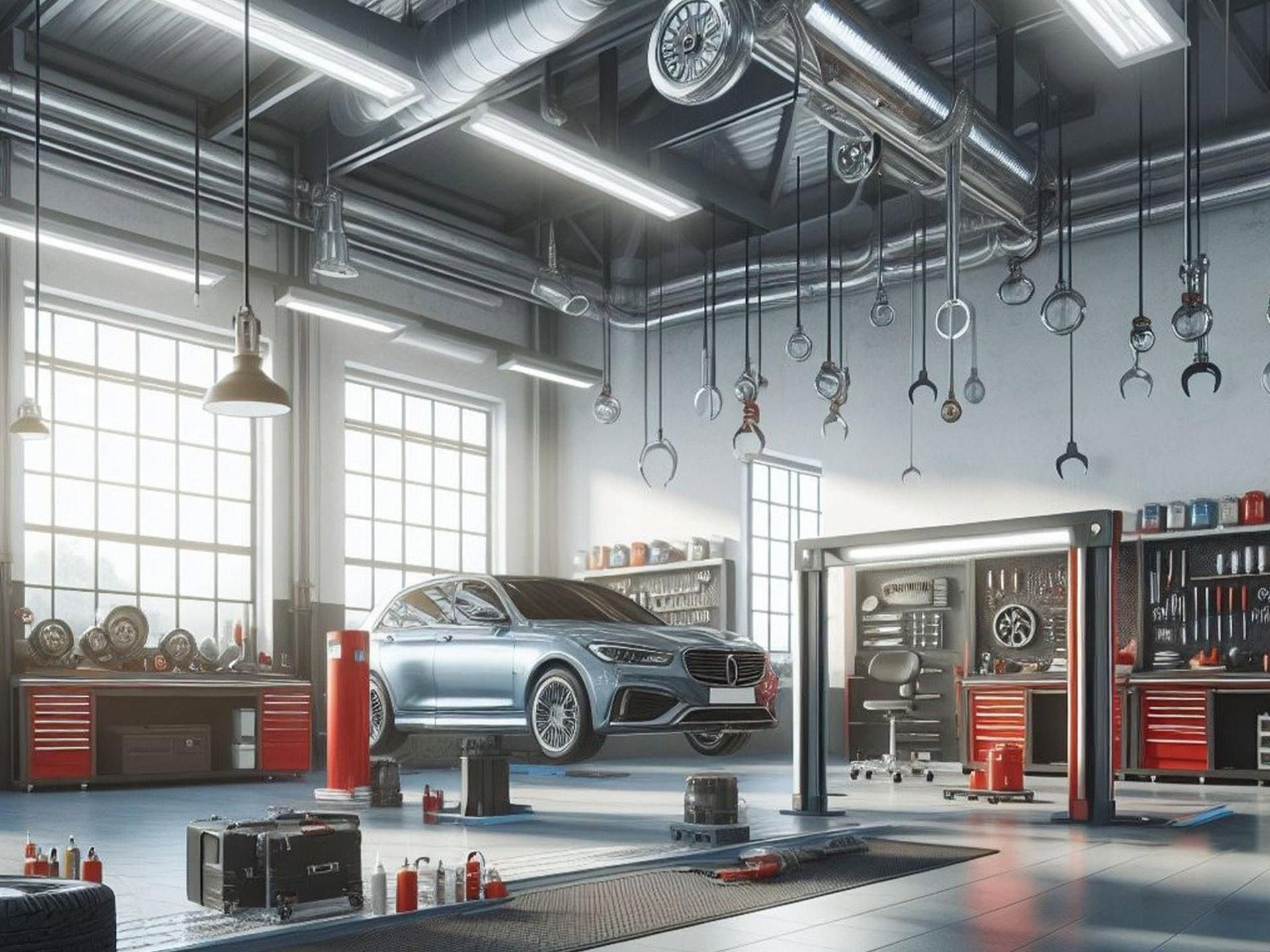 auto grigia in officina - immagine generata da AI