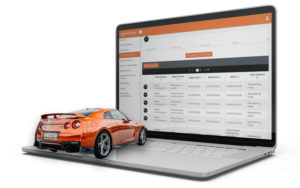Mockup di Fleet Manager su laptop e modellino di auto