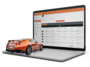 Mockup di Fleet Manager su laptop e modellino di auto
